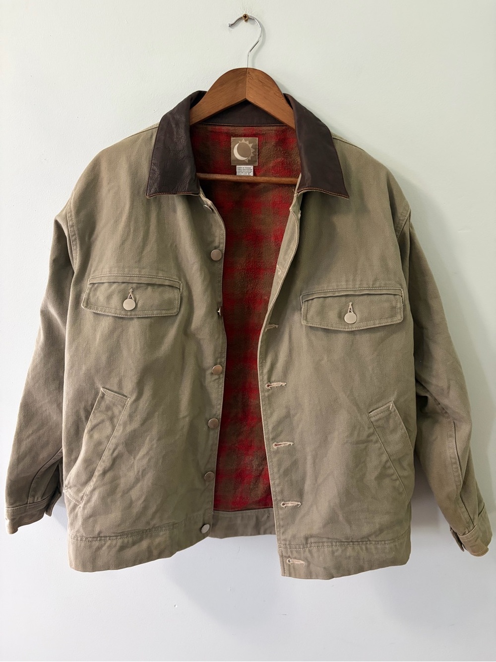 Vintage Marlboro Cotton Flannel Lined Leather Collar Workwear Jacket